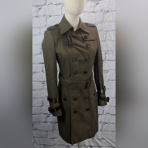 Burberry Queensborough Trench Coat Jacket Army Green Garbardine Mid-Length 4 US - Picture 2 of 16